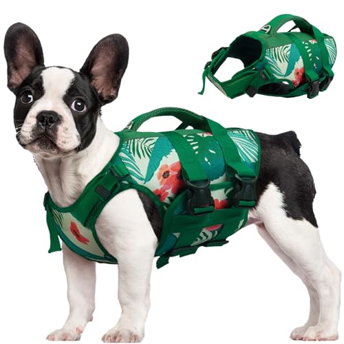 Kuoser Dog Life Jacket High Flotation, Reflective Dogs Life Vest for Swimming Boating, Adjustable Small Medium Large Dog lifejacket, Lightweight Dogs Life Preserver Rescue Handle Spring Summ