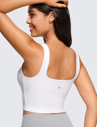CRZ YOGA Women's Butterluxe Square Neck Sports Bra Padded Wireless Crop Top Gym Workout Tank Tops Camisole with Built in Bra White 8 - Image 2
