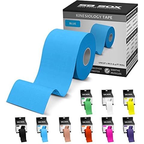 SB SOX Original Cotton Kinesiology Tape Roll – Best Latex Free Athletic Tape for Muscles/Joints – Waterproof, Stretchy, and Gentle on Skin (16ft) (Blue) Cover