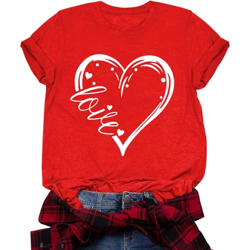 Image of Valentines Shirts for Women Valentine Love Heart Printed Graphic Tshirt Cute Girls Casual Top