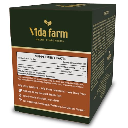 Image of VIDA FARM 125 Burdock Root Tea Bags | Natural Burdock Root, 100% Dried Herbal Tea, Caffeine Free, Sugar Free