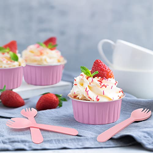Lotfancy Aluminum Foil Baking Cups With Dome Lids And Spoons, 5Oz/125Ml, 50Pcs Disposable Creme Brulee Ramekins, Oven Safe Mini Cake Tins Muffin Cups, Pink #TOP7