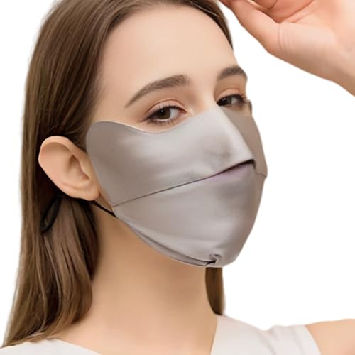 Mulberry Silk Sun Protection Mask - UPF 50+ Lightweight Facial Shield for Outdoor Use (Silver Grey)