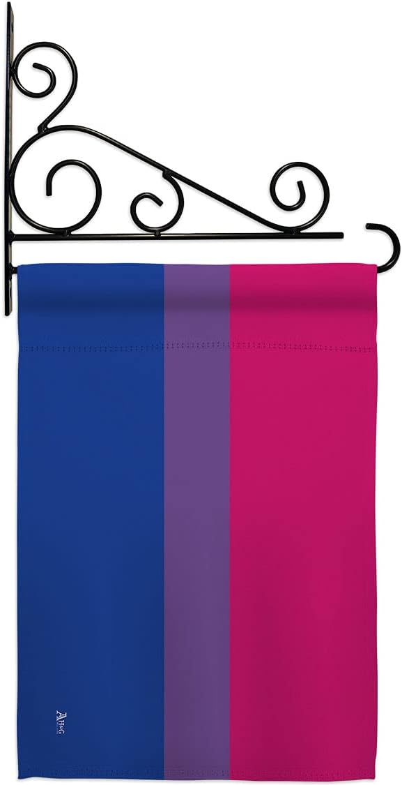 Bisexual Garden Flag Set Wall Holder Support Pride Rainbow Love LGBT Gay Pansexual Transgender Small Decorative Gift Yard House Banner Made In USA 13 X 18.5