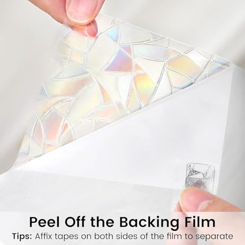 DOWELL Rainbow Window Film Privacy Stained Glass Window Film Non-Adhesive 3D Static Cling Glass Stickers Removable Vinyl Decorative Coverings Rainbow Effect Anti UV for Home Office 44.5 x 200 cm