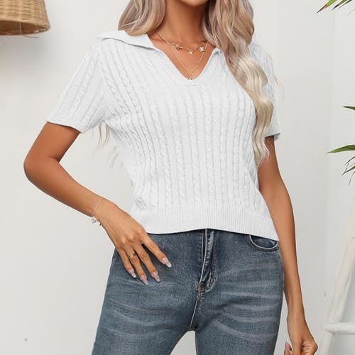 Image of MINTLIMIT Women's Short Sleeve Sweater Tops Lightweight Pullover Shirts 2025 Spring Summer Trendy Casual Blouses