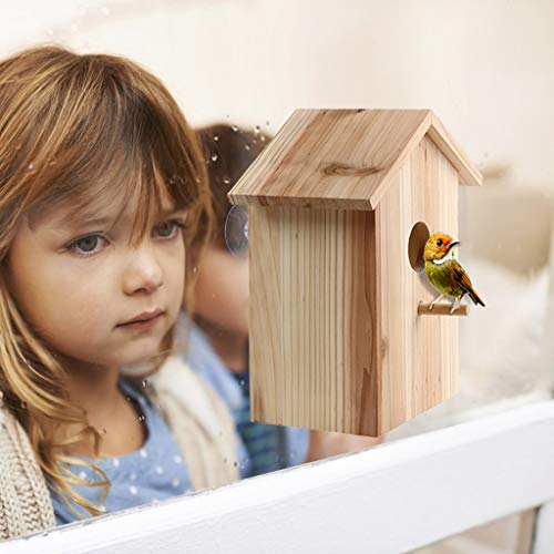 Bird Nest With Strong Suction Cups And Lanyards For Outdoor Use - See-Through Environmentally Friendly Wooden Bird Nest，Bird Nest Transparent Design For Easy Observation,Best Gift For Kids #TOP3