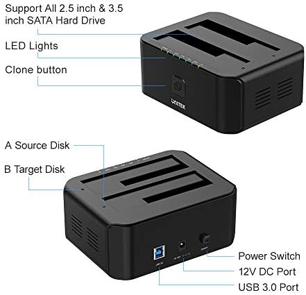 UNITEK Docking Station for 2 Hard Drives, 2.5 or 3.5 Inch HDD SSD SATA I, II, III (1.5/3/6 GB/S), Offline Clone Function with LED, Support of UASP, Matte Black
