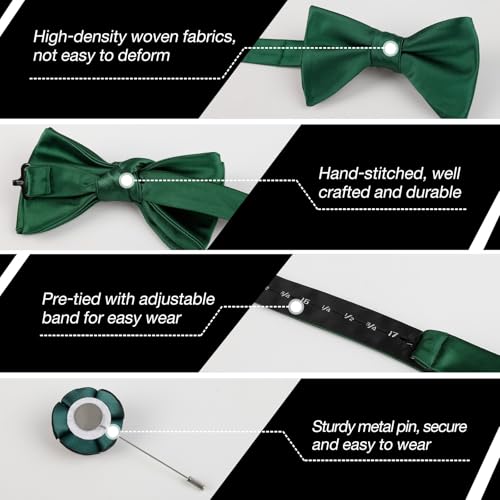 Image of Alizeal Mens 4pcs Formal Solid Bow Tie Set | Pre-tied Pocket Square Cufflinks Boutonniere for Wedding Everyday Use