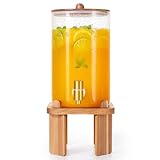 1 Gallon Glass Drink Dispensers: Beverage Dispenser For Parties With Wood Stand, Large Water Drink Dispensers With Stainless Steel Spigot, Ideal for Lemonade,Juice, Tea, and Party Drinks