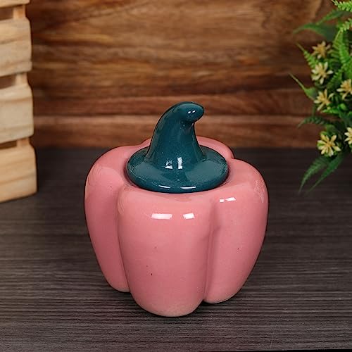 Image of QIMACPLUS Ceramic Capsicum Decorative Pickle Jar| Food Storage Jar | Multipurpose aachar, masala Jar For kitchen and Dining table 500 ML set of 1 Pink