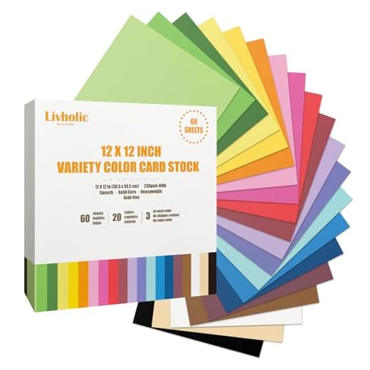 Livholic 60 Sheets Colored Card Stock Paper 250 gsm 80lb 12 x 12 20 Assorted Color Cardstock Colorful Paper for Cricut Card Making Paper Crafting