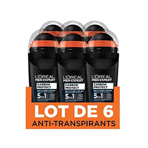 Men Expert L 'Oréal Carbon Protect Ice Fresh Desodorante redonda hombre antihuellas 50 ml, pack de 6