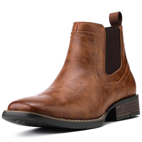 JASONSTAR Western Cowboy Boots for Men - Mens Square Toe Chelsea Boots Ankle Cowboy Boots for Men Casual Retro Stylish Boots