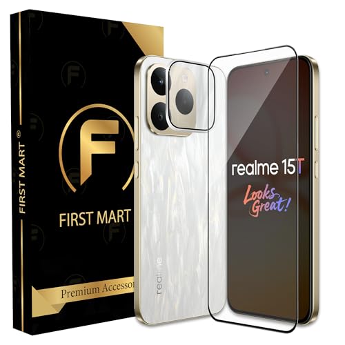 Image of FIRST MART Tempered Glass for Realme 15T 5G with Silver Camera Ring Guard & Installation Kit | HD Clear Edge-to-Edge Screen Protector, Scratch Resistant, Case-Friendly | Pack of 1