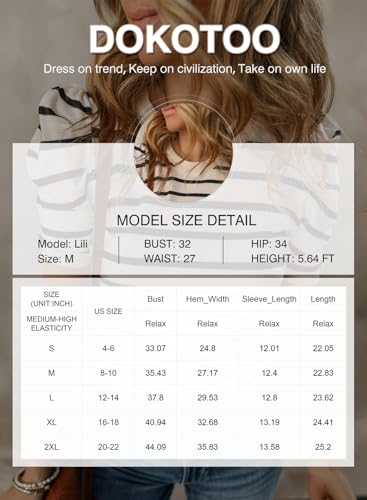 Dokotoo Women’s Short Puff Sleeve Knit Tops 2025 Trendy Crewneck Striped T Shirts Casual Summer Blouses