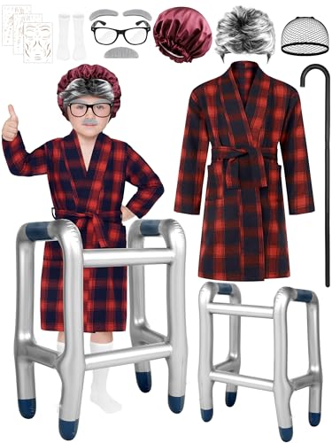 SOMSOC Old Man Costume for Kids 100 Days of School Costume for Boys Grandpa Outfit Old Person Dress Up Accessories
