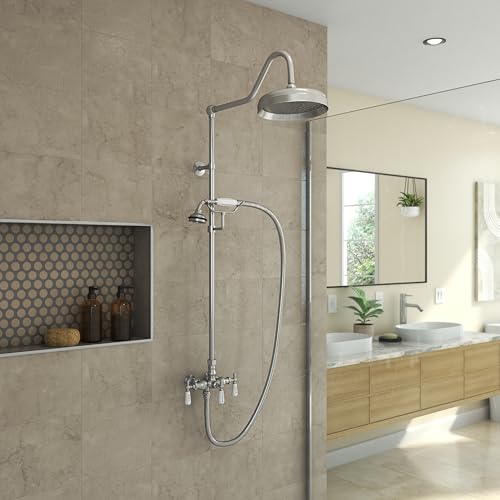 Image of Abbey 10 x 34 1 /2 Shower Faucet Set with Handshower, Brushed Nickel