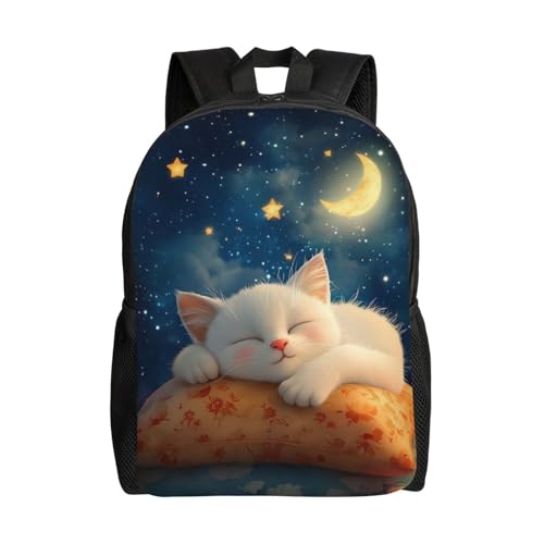Lightweight Backpack Cat Moon Stars Sleep 16Inch Waterproof Backpack Gym Casual Daypack for Women Men Gift