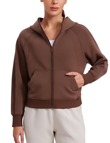 CRZ YOGA SoftAura Full Zip Hooded Jackets Coffee Brown Small