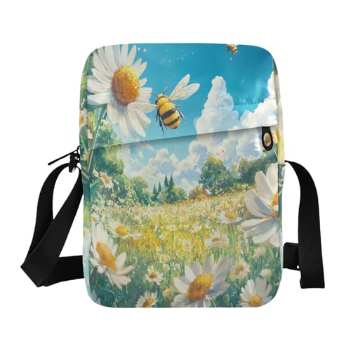 messenger bag for women mens crossbody bag small Shoulder Hand Bags Adjustable Strap for Outdoor Daily Outdoor Daily- Bee Daisy Hi Summer