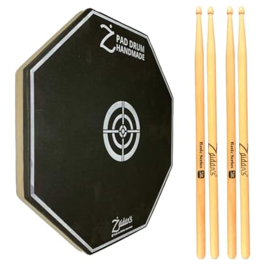 Kit Pad Estudo Bateria Praticavel 12 Polegadas Com 2 Pares Baquetas 5A, 5B ou 7A Basic Series Zaidan's (5B)