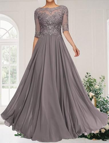 Chiffon Mother of The Bride Dresses for Wedding 1/2 Sleeve Sequin Laces Appliques Formal Evening Dress3