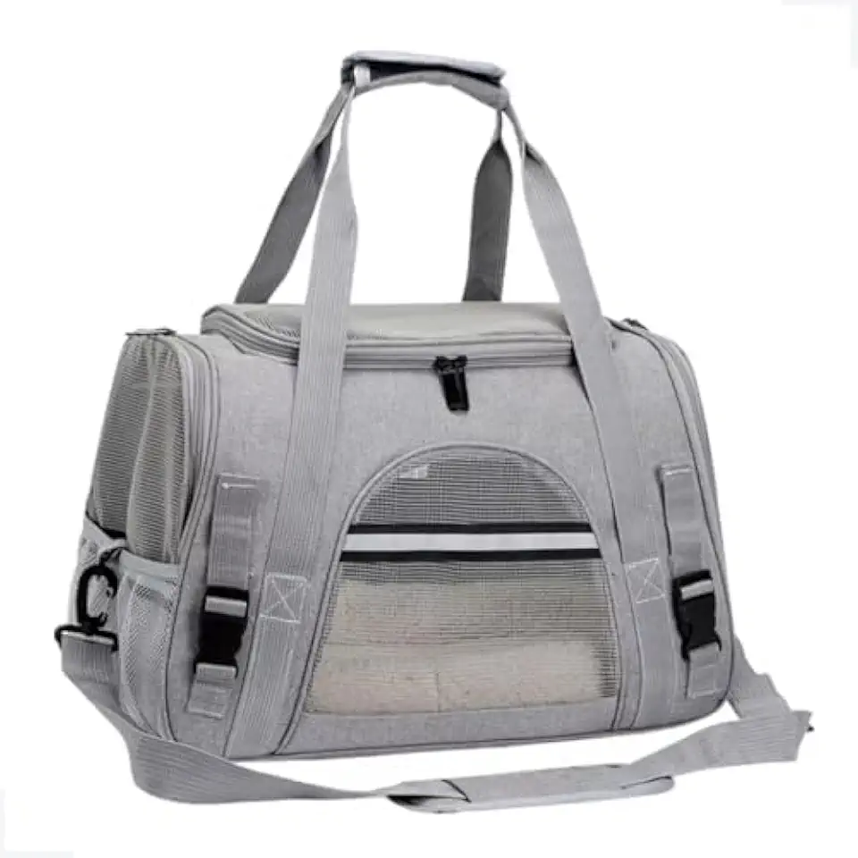 Bolsa De Transporte Pet Cinza 44x25x28cm Para Viagem Avião Carro Cães E Gatos