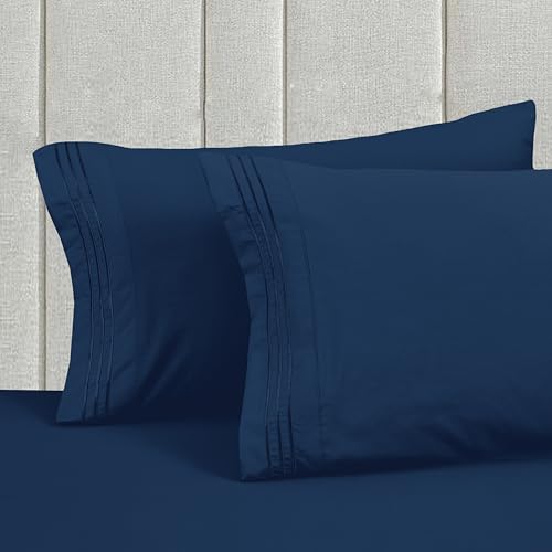 Image of Mocassi Luxury 4-Piece Sheet Set, Ultra Soft 1800 Premium Hotel Quality Microfiber Sheet Set, Fits Mattresses Up to 18 to 24 Inches Extra Deep Pocket - Breathable and Secure Fit, Twin XL, Navy Blue