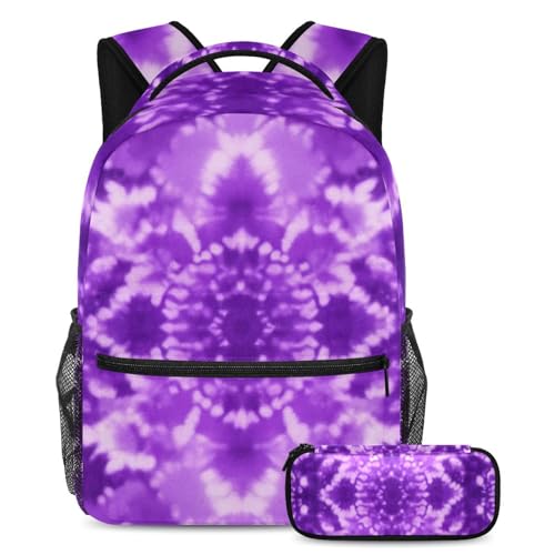Sac à dos grande capacité violet tie-dye pour le collège et lycée