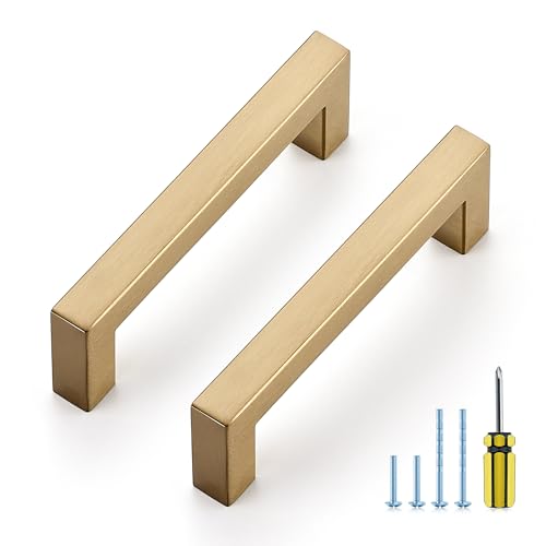 Ravinte Champagne Bronze Square Pulls Cabinet Handles,4 Inch,30 Pack