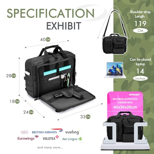 BAGZY Multifunktional Taktische Tasche Arbeitstasche Herren Militär Tasche Umhängetasche 14Zoll Laptoptasche Pilotentasche Bundeswehr Aktentasche Schultasche Kamera (Schwarz 14 Zoll)