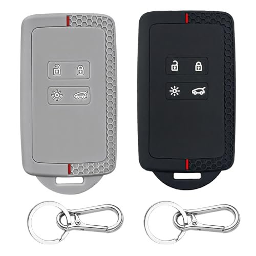 2 Pack Tpu Silicone Car Key Cover For Dacia Key Fob Holder For Renault Key Card Case For Renault Kadjar Key Case With Keychain 4 Button Design Compatible With Clio/Captur/Megane More (Black/Grey)