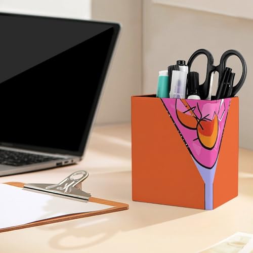 Porte-stylo carré cuir cocktail pot à crayons rangement bureau 11cm - 6
