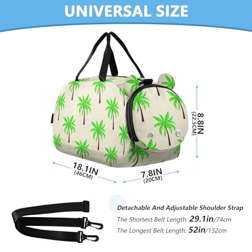 Green Palm Trees Kids Travel Duffel Bag for Boys Girls Overnight Weekend Tote Bag with Shoes Compartment for Beach Swim Trip3