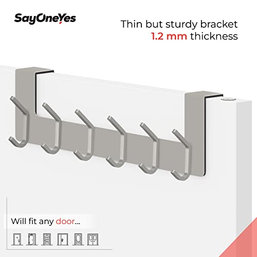 Brushed Nickel Over The Door Hooks – Heavy Duty Stainless Steel Door Hanger with 6 Double Hooks for Hanging Towels, Coats, Robes, Hats, Bags – No Drill Over Door Towel Rack for Bathroom & Bedroom by SAYONEYES - Image 5