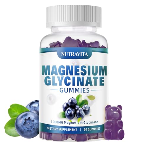 Magnesium Glycinate Gummies 1000mg with Magnesium L-Threonate,Chelated Magnesium Potassium Complex Supplement with VitD, B6, CoQ10, Calcium,Supports for Memory, Calm, Mood - 90 Gummies Blueberry