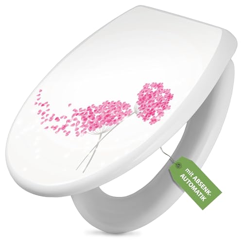 banjado Toilettendeckel mit Absenkautomatik 44,5x37cm - Soft Close Toilettensitz - WC Sitz mit Absenkautomatik - Klodeckel aus Duroplast mit Edelstahl Scharnieren, einfache Montage - Motiv Holunder Pi