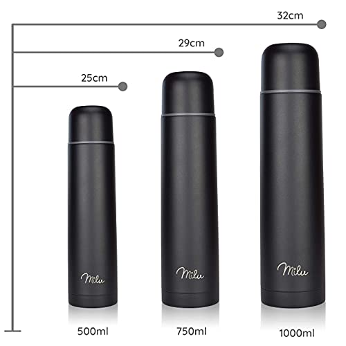 Milu Termo de café 500ml, 750ml, 1l - Botella térmica aislada, Frasco de Vacío de Acero Inoxidable, Sin BPA - Doble… - Imagen 5