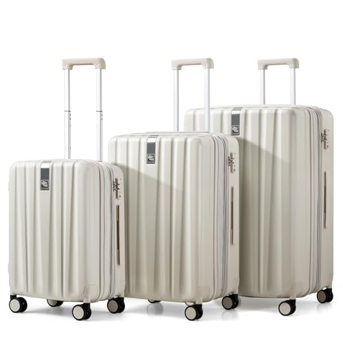 Image of Hanke Expandable Hardshell Luggage Sets 3 piece Carry on Luggage with Wheels Suitcases Lightweight Checked Travel Luggage Rolling Large Suitcase Travel Luggage Bag Woman Men 20 /24 /29 Inch(Ivory White)