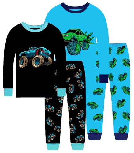 Image of Little bety 4 Pieces Boys Pajamas Toddler Boys Long Sleeve Cotton Pjs Kids Sleepwear Sets 24Months-12Years