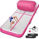 空気注入式 エア体操マット トレーニングマット 10フィート ローラー 40x23.6インチ 電動エアポンプ付き 家庭用 チアリーディング アウトドア トレーニング パーク ヨガ ウォーター ビーチ (ピンク)