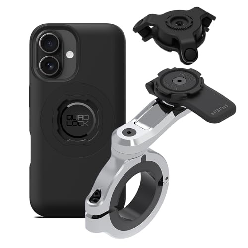 Image of Quad Lock Motorcycle Handlebar Phone Mount PRO Chrome - Large with Vibration Dampener and MAG Phone Case for iPhone 16