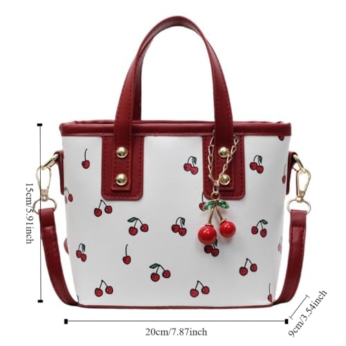 Cute Cherry Shoulder Crossbody Bag Mini Tote Purse Aesthetic Small Handbag with Cherry Charm2