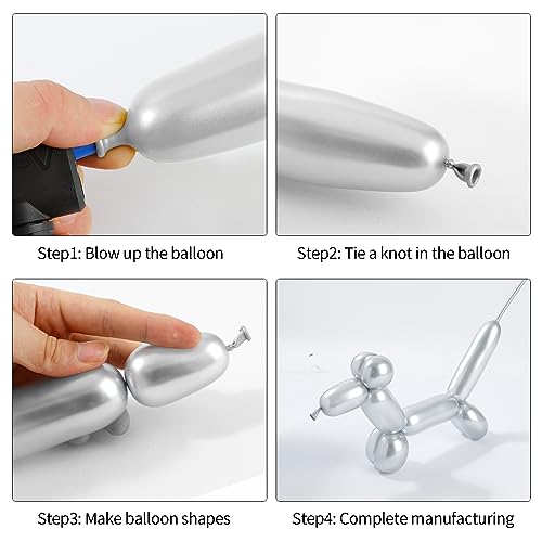 Image of 100 Pcs Silver 260 Balloons, Long Balloon for Tying Balloon Arch, Latex Animal Long Skinny Twisty Magic Balloon Twisting Art Kit for Home Office Game Banquet DIY Projects Party Decorations Supplies