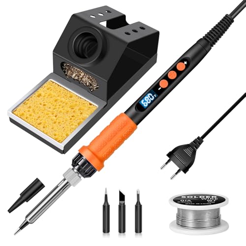 Lötkolben Set, 100W Hochleistungs-Lötkolben, Schnellaufheizung, Digitale Temperaturanzeige & Präzise Regelung 180℃-500℃, Tragbares Lötkit mit Schutzkappe & Automatischer Schlafmodus