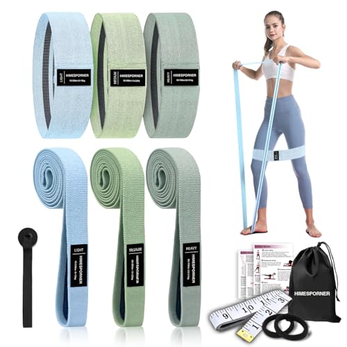 HIMESPORNER Wide Fabric Resistance Bands Set for Working Out, Non-Slip Exercise Booty Bands for Women & Men Leg and Glutes with Hair Ties and Tape Measure - for Home Gym Workout, Yoga, Pilates