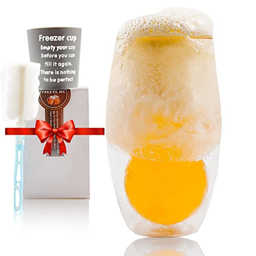 Frozen beer mug, frozen gel double glass 16 ounces, frozen ice cup, frozen milk, coffee, red wine and any beverage translucent white