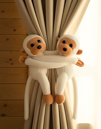 Image of Tickles 2 Pcs Monkey Soft Plush Toy Curtain Tiebacks Holder Clip for Children Living Room Decoration Accessories Window Curtain Decoration (Size: 28 cm Color: White)