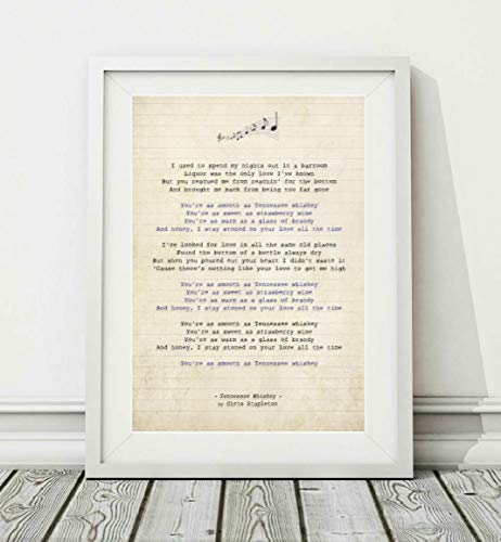 Didymus Co Poster artistique avec paroles de chanson de Chris Stapleton – Tennessee Whiskey – Sans cadre – Tailles A4 A3 (A4)